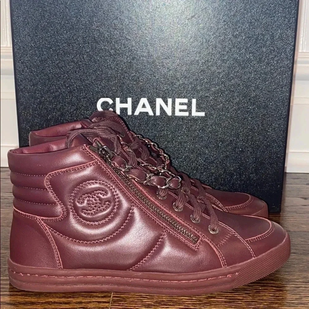 Chanel Burgundy Lambskin Skin Sneakers